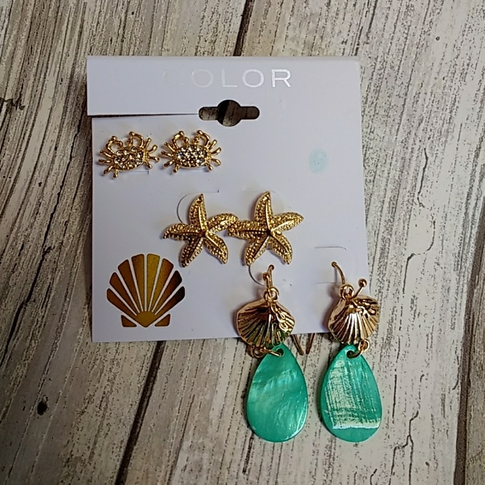 Crab, Starfish & Shell Earring Set